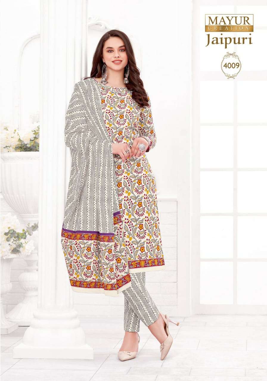 mayur creation jaipuri vol 4-4001-4010 series ready made pure cotton salwar kameez online best rate surat 