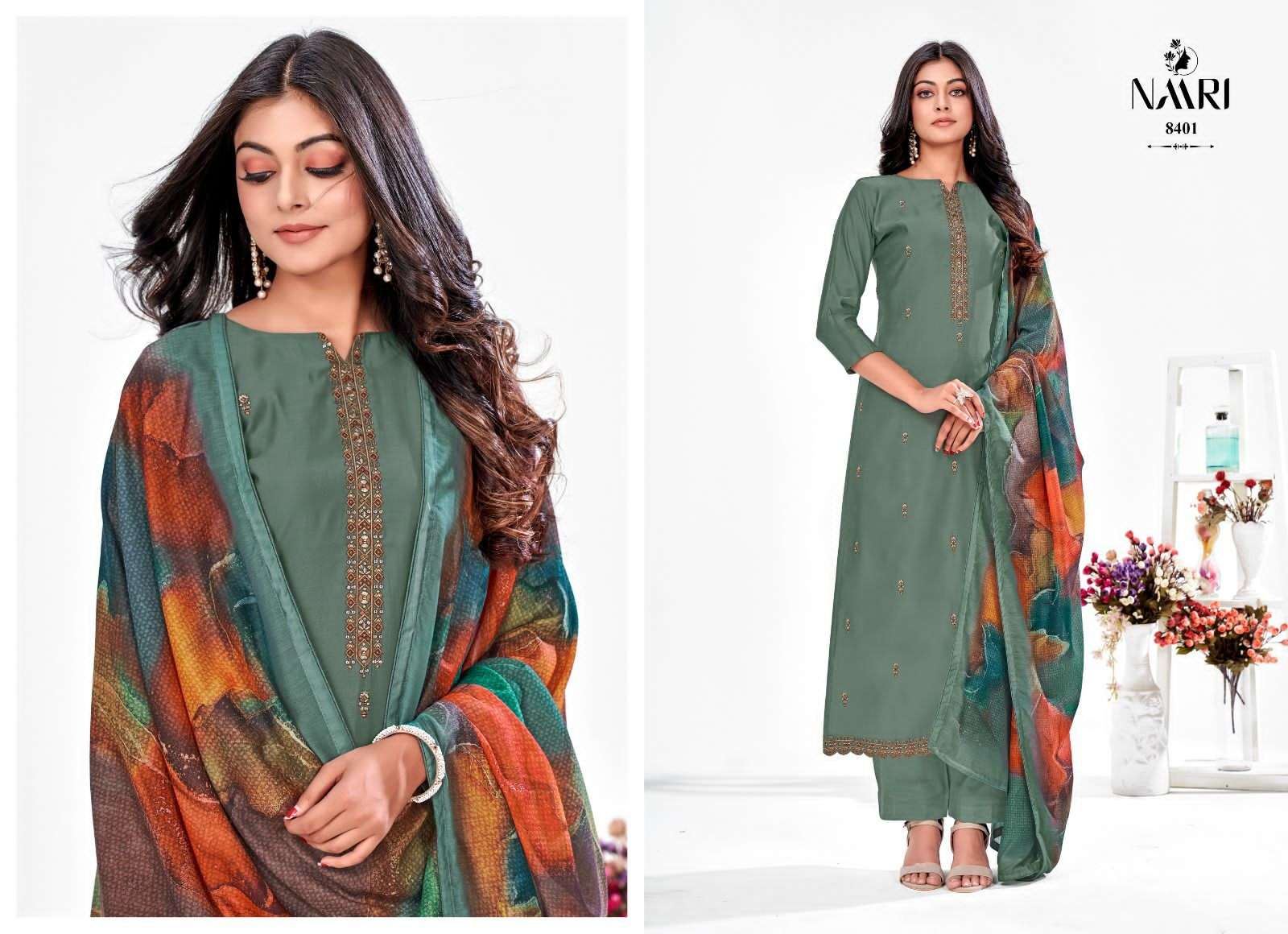 naari geet 8401-8404 series pure silk designer party wear salwar kameez collection at surat 