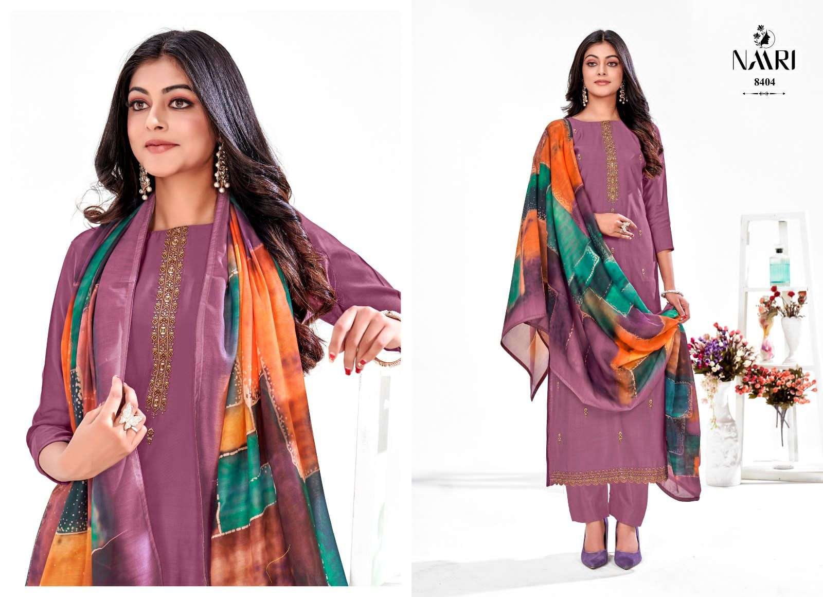 naari geet 8401-8404 series pure silk designer party wear salwar kameez collection at surat 