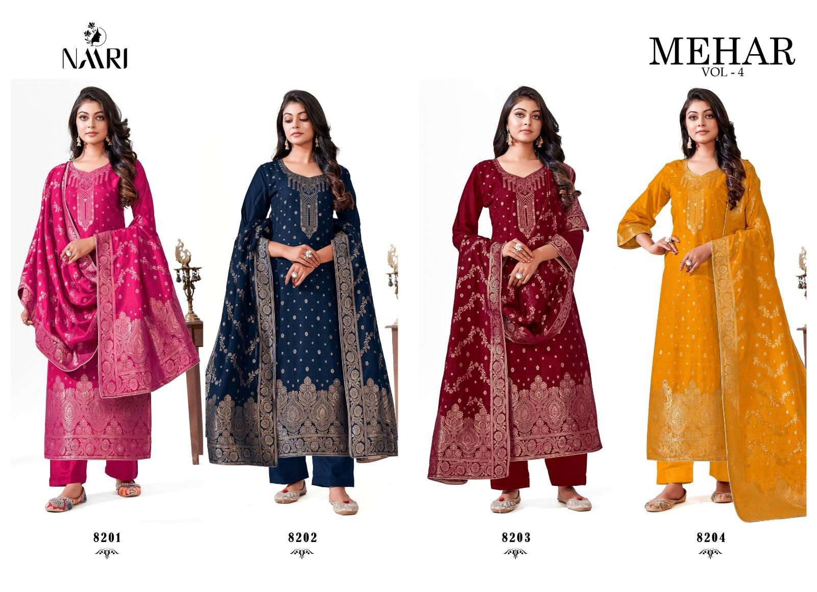 naari mehar vol-4 8201-8204 series latest designer salwar suits catalogue manufacturer surat