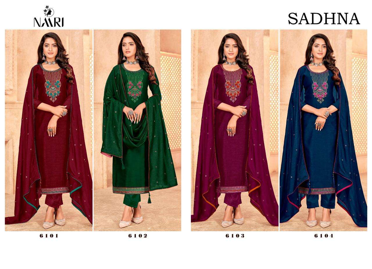 naari sadhna 6101-6104 series vichitra silk fancy embroidered salwar kameez surat