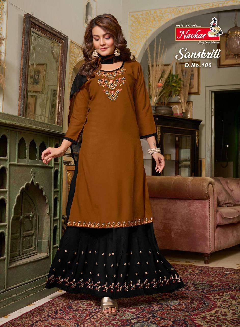 navkar sanskriti 101-108 series rayon designer wear gagra style readymade salwar kameez wholesale price 