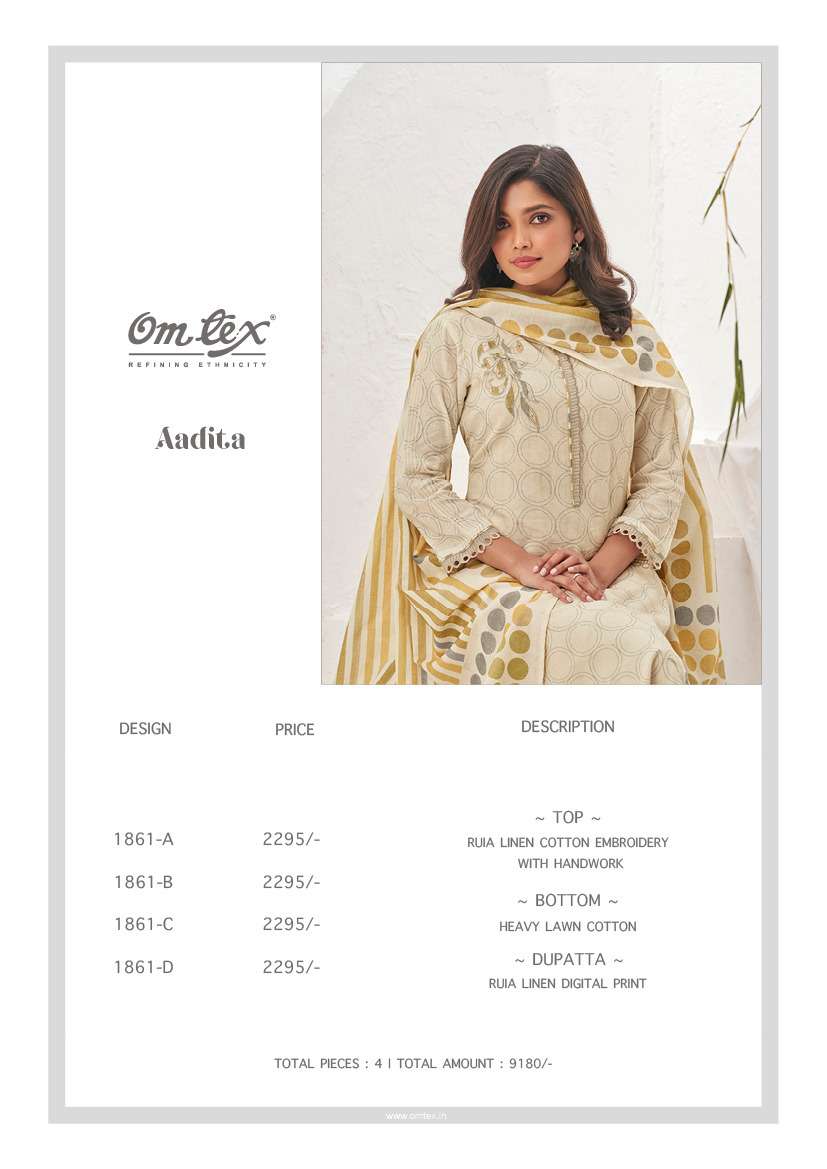 om tex aadita 1861 series exclusive designer top bottom with dupatta catalogue online dealer surat