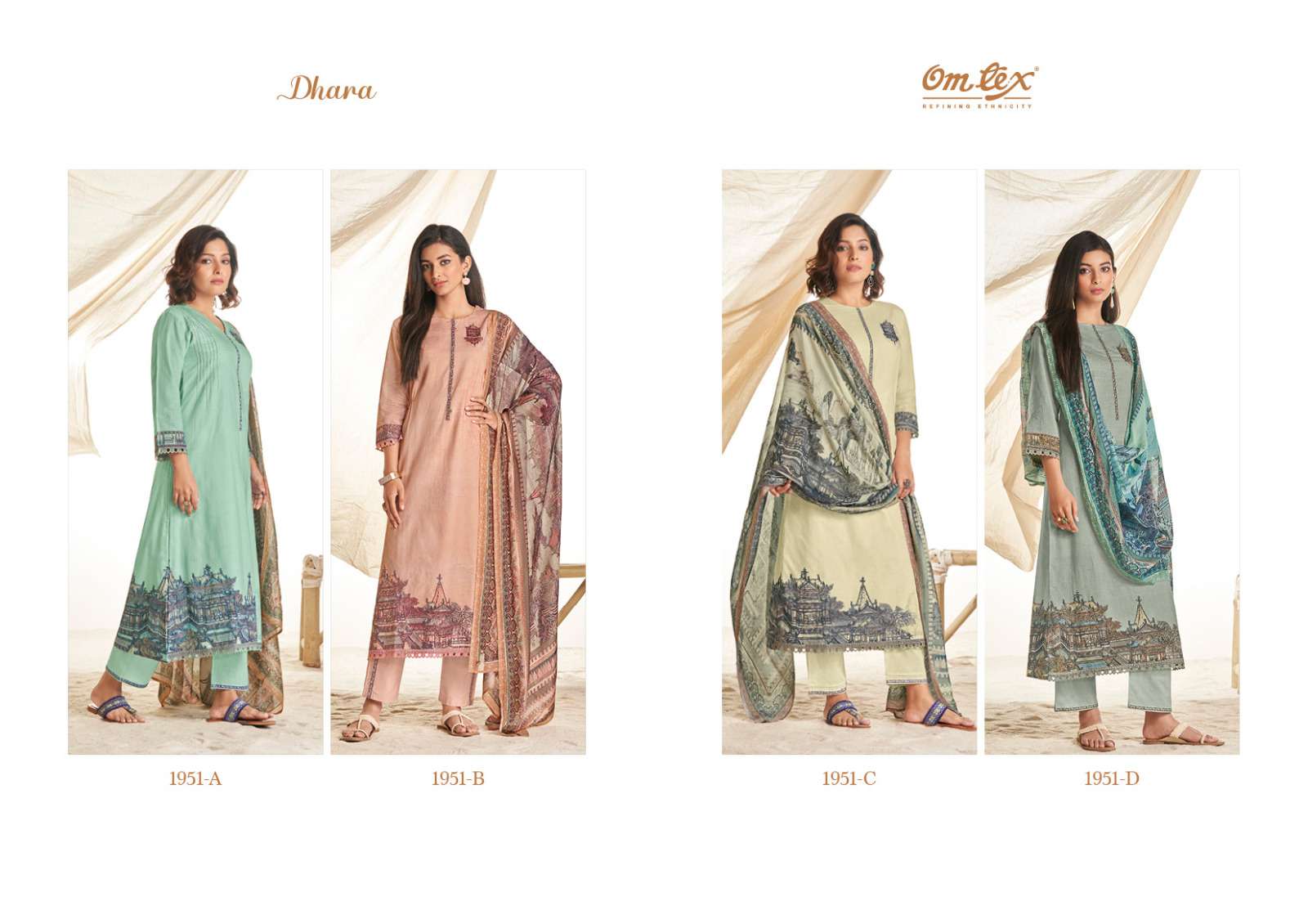 om tex dhara 1951 series trendy designer salwar kameez catalogue manufacturer surat 