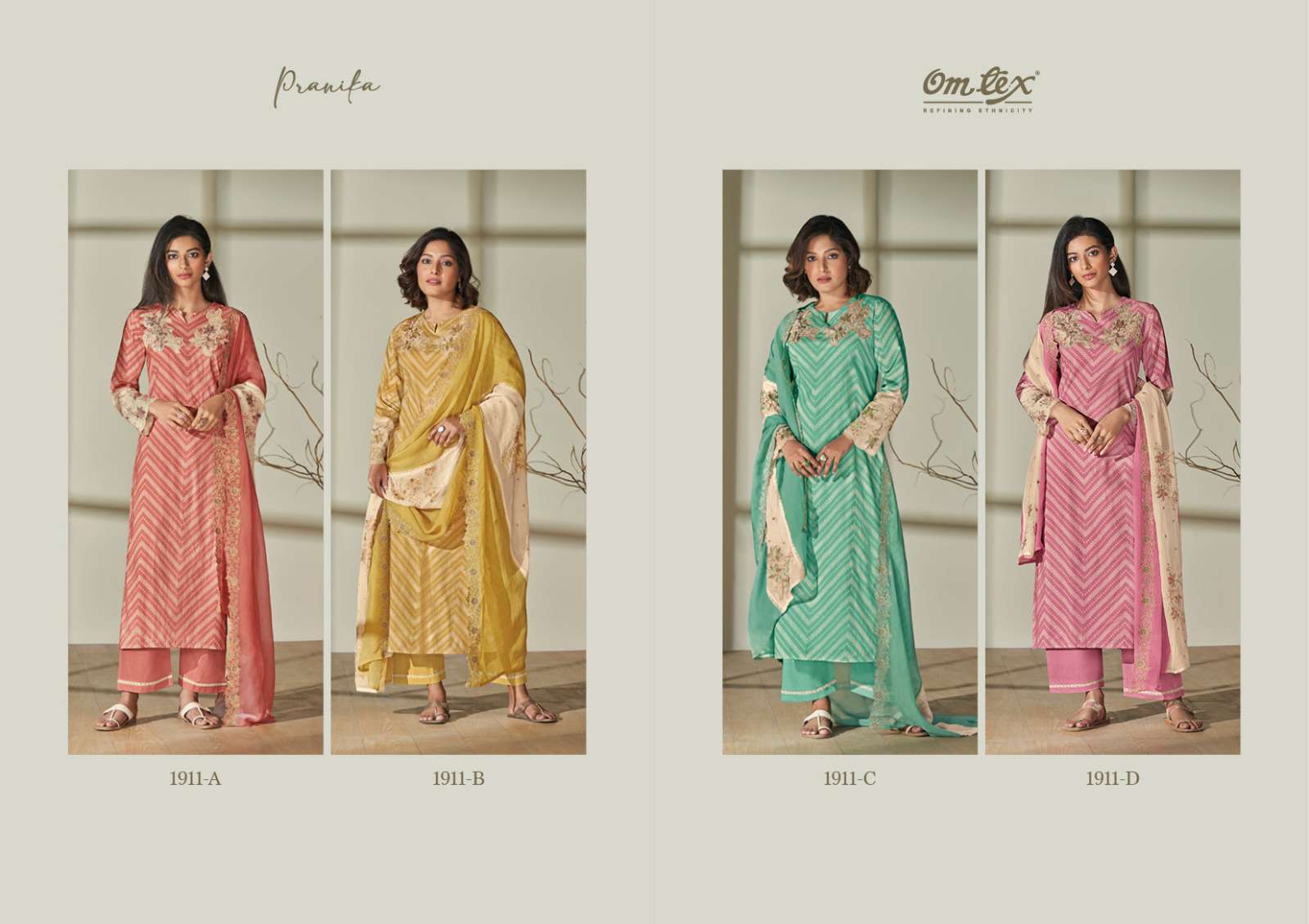 om tex pranika 1911 series lawn cotton designer salwar suits catalogue wholesale price surat 