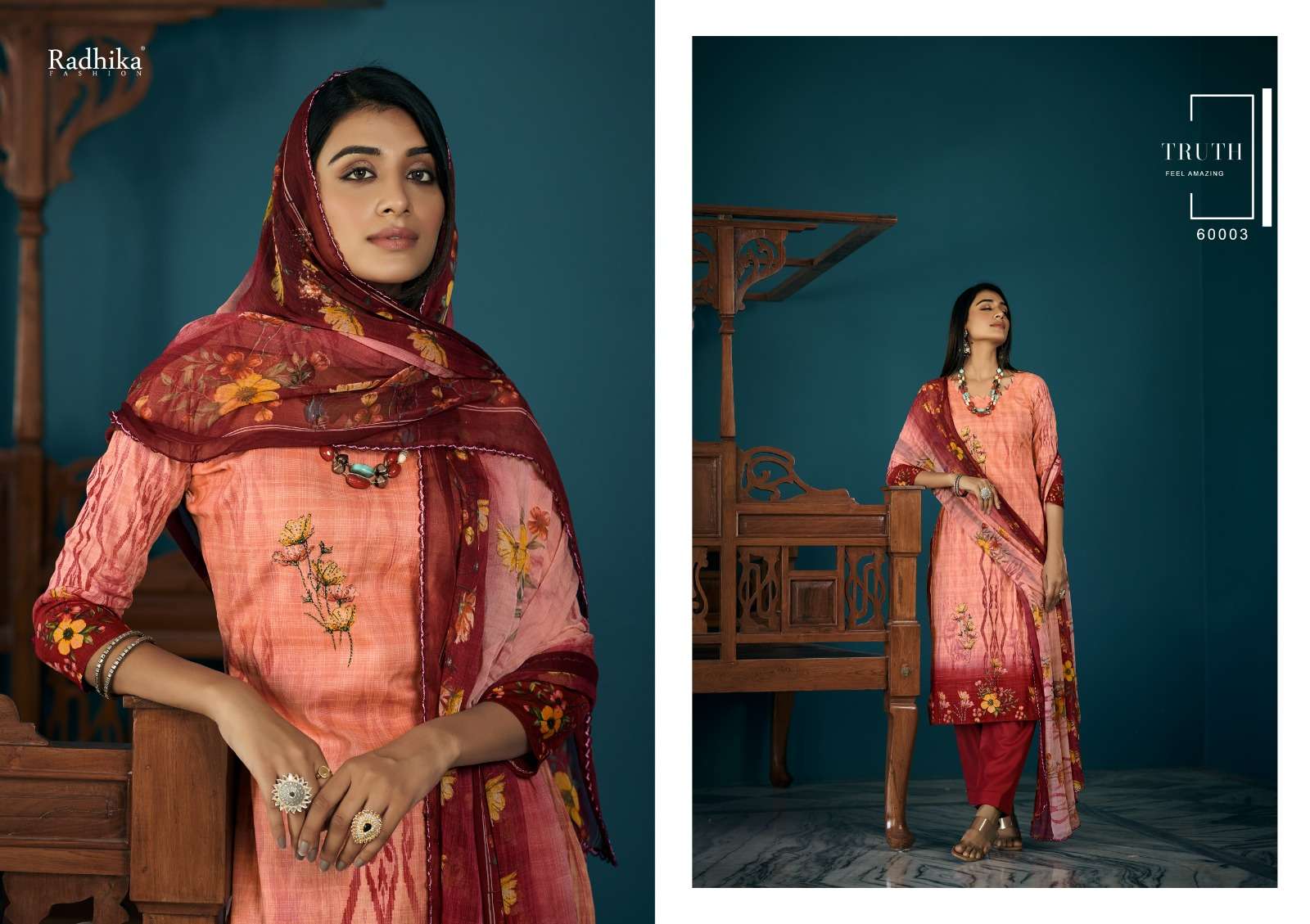 radhika fashion azara vol-51 60001-60008 series fancy designer top bottom with dupatta catalogue 2023 