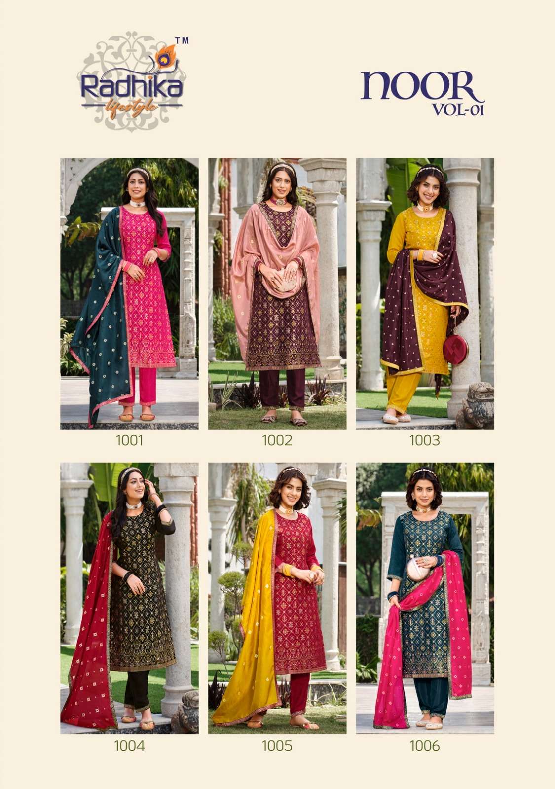 radhika lifestyle noor vol-1 1001-1006 series exclusive designer kurtis catalogue design 2023 