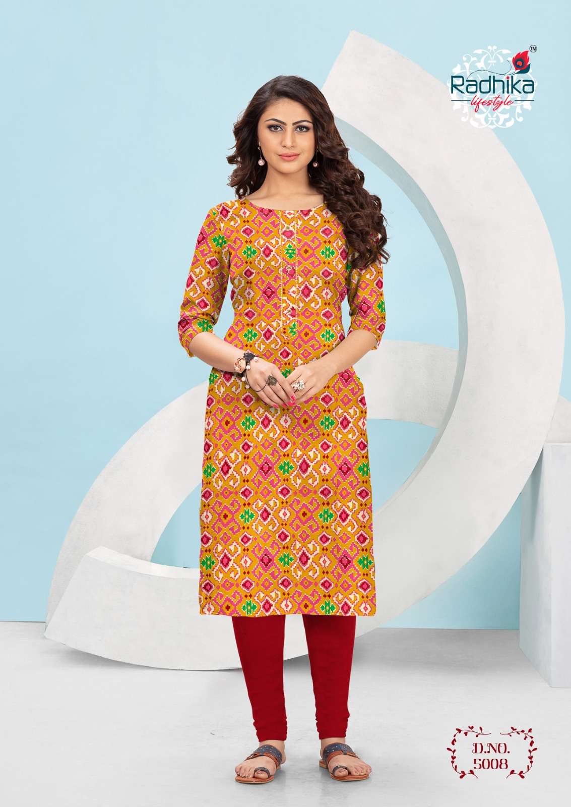 radhika lifestyle traditional vol-5 5001-5012 series cotton designer kurtis catalogue collection 2023 