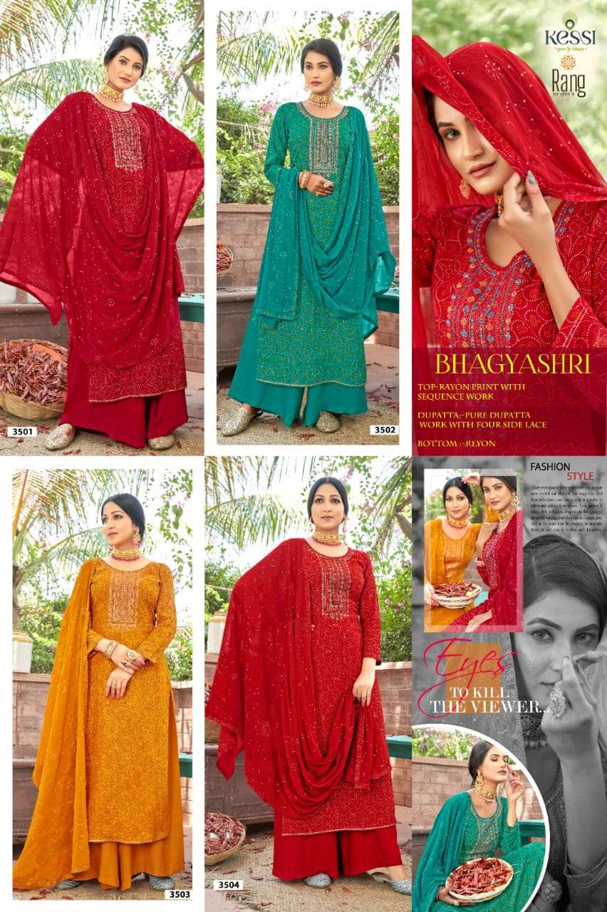 rang bhagyashri 3501-3504 series stylish designer top bottom with dupatta latest catalogue in surat 