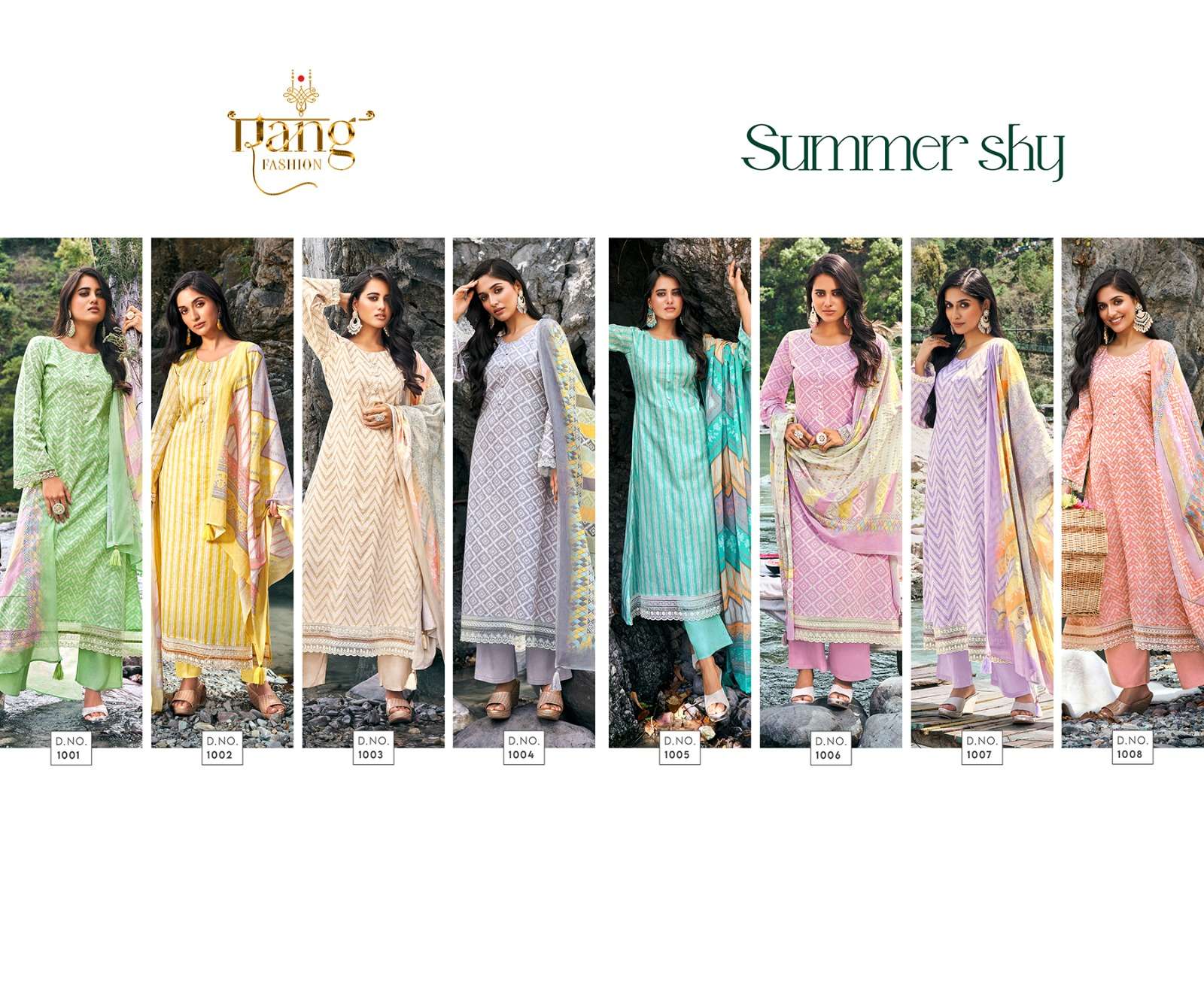 rang fashion summer sky 1001-1008 series lawn cotton designer dress material wholesale price surat