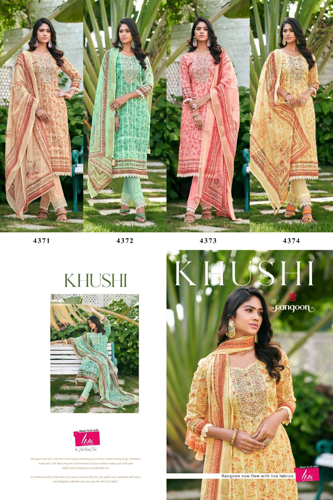 rangoon khushi 4371-4374 series trendy designer kurtis catalogue wholesale price surat 