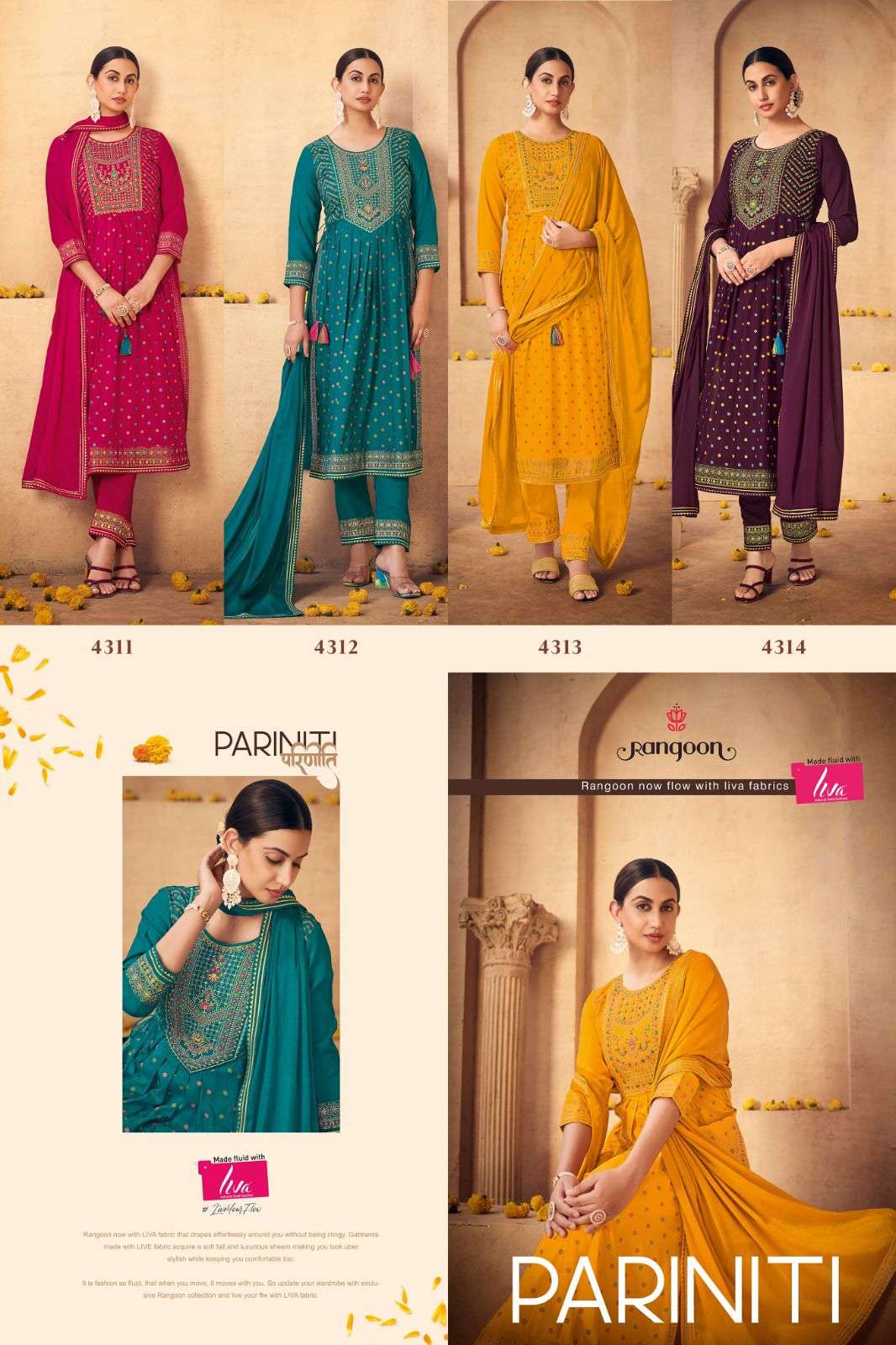 rangoon pariniti 4311-4314 series stylish look designer kurtis catalogue online market surat