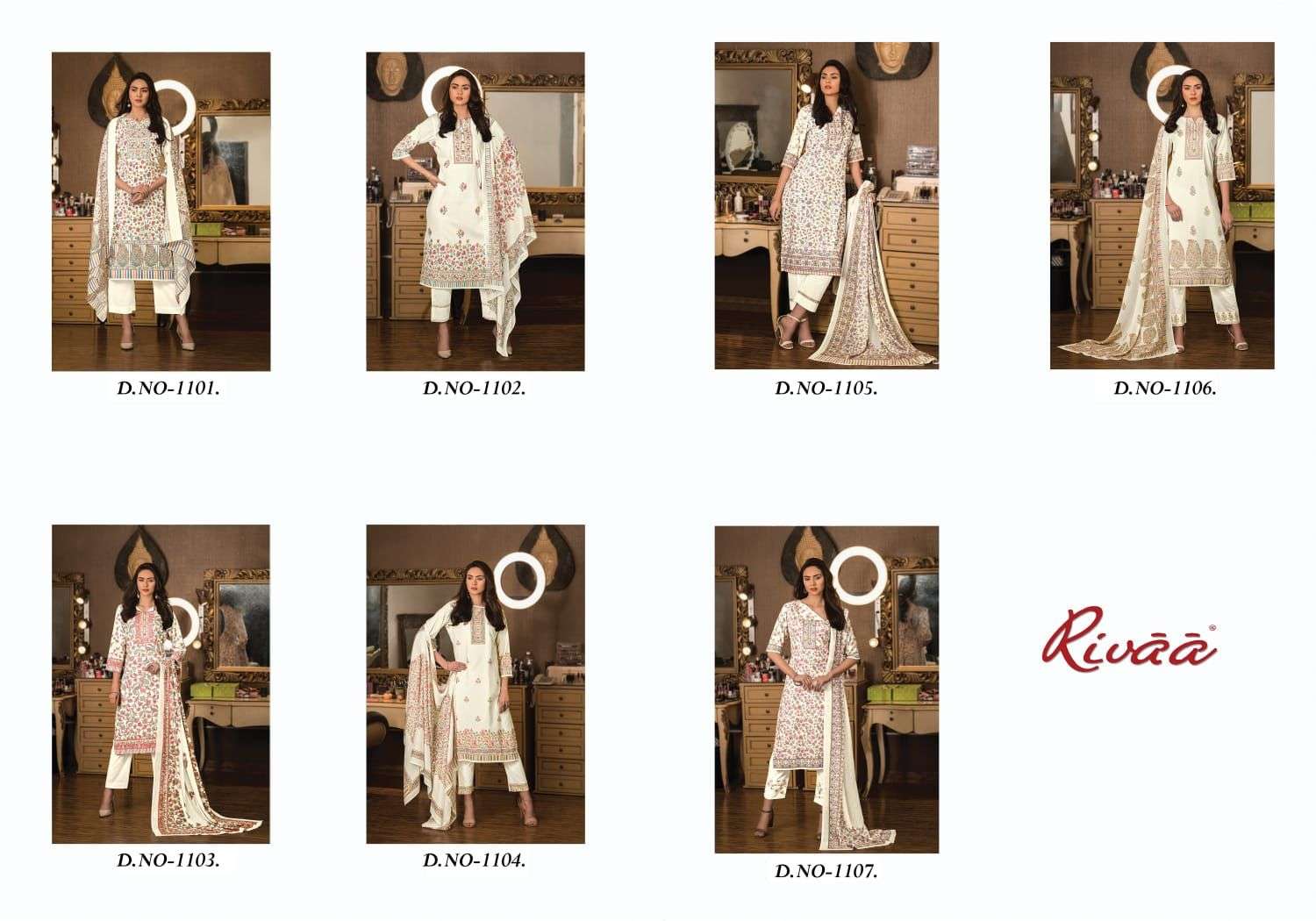 rivaa exports naina 1101-1107 series indian designer salwar kameez catalogue collection 2023