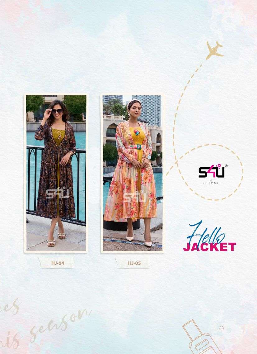 s4u hello jacket vol-9 01-05 series stylish look designer kurtis collection wholesaler surat 