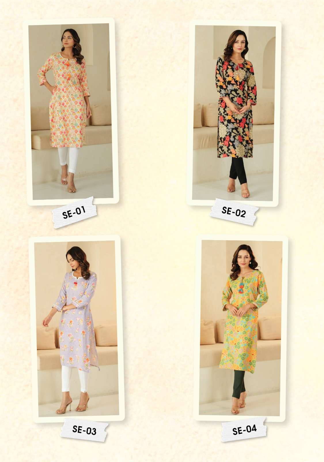 s4u re-love rayon cotton designer printed long kurtis collection wholesale price surat