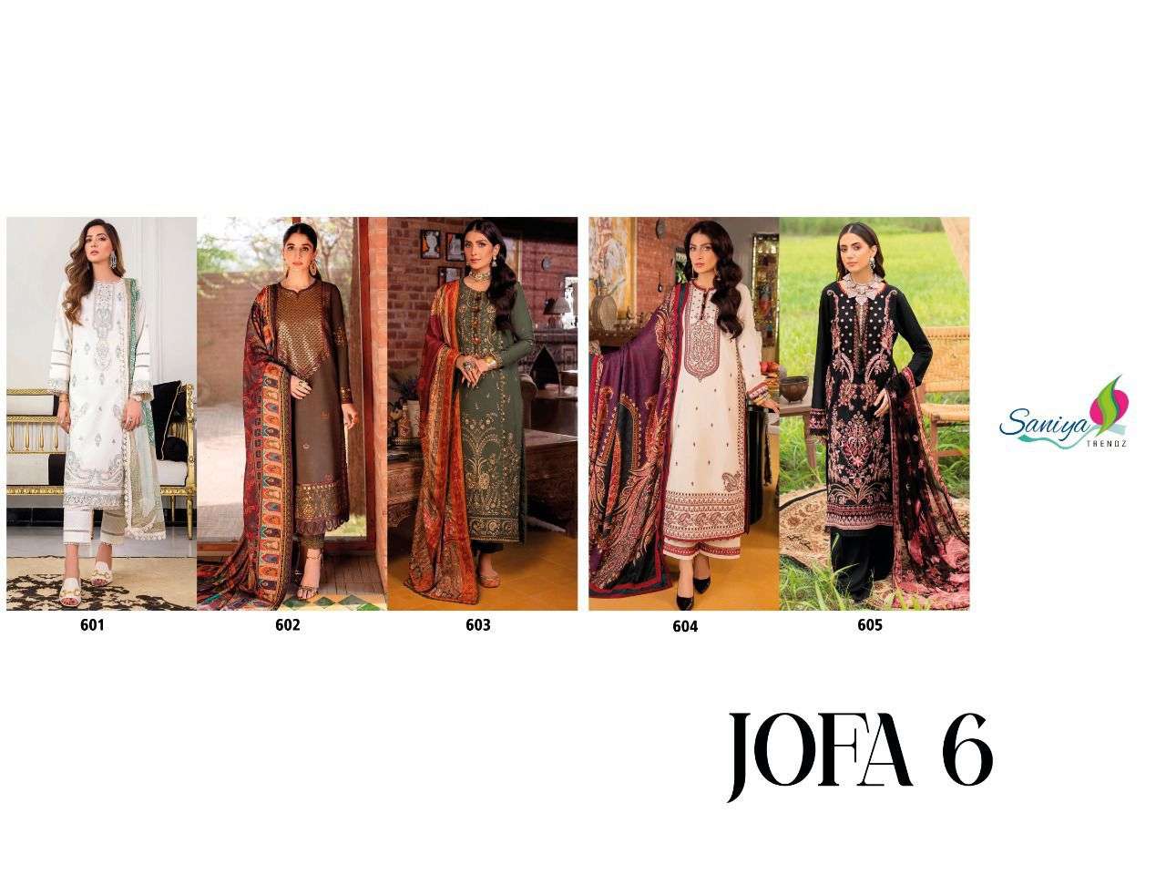 saniya trendz jofa vol 6 601-605 cambric embroidred pakisatni suits  