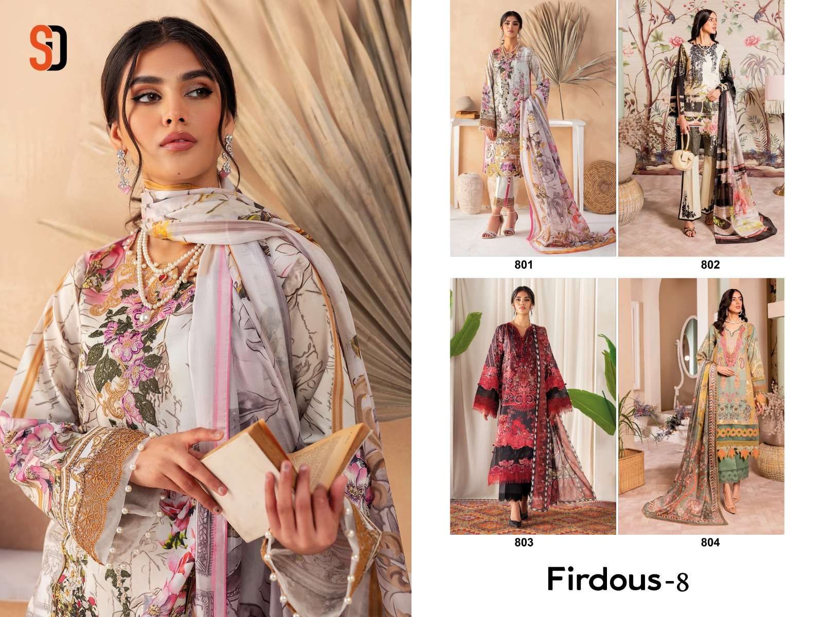 shraddha firdous vol 8 801-804 series lawn cotton pakisatni salwar kameez wholesaler surat 