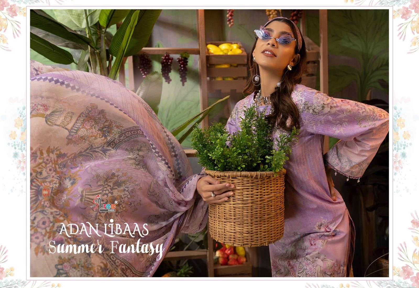 shree fabs adan libaas summer fantasy 3132-3139 series pure cotton exclusive neck embroidered salwar kameez surat