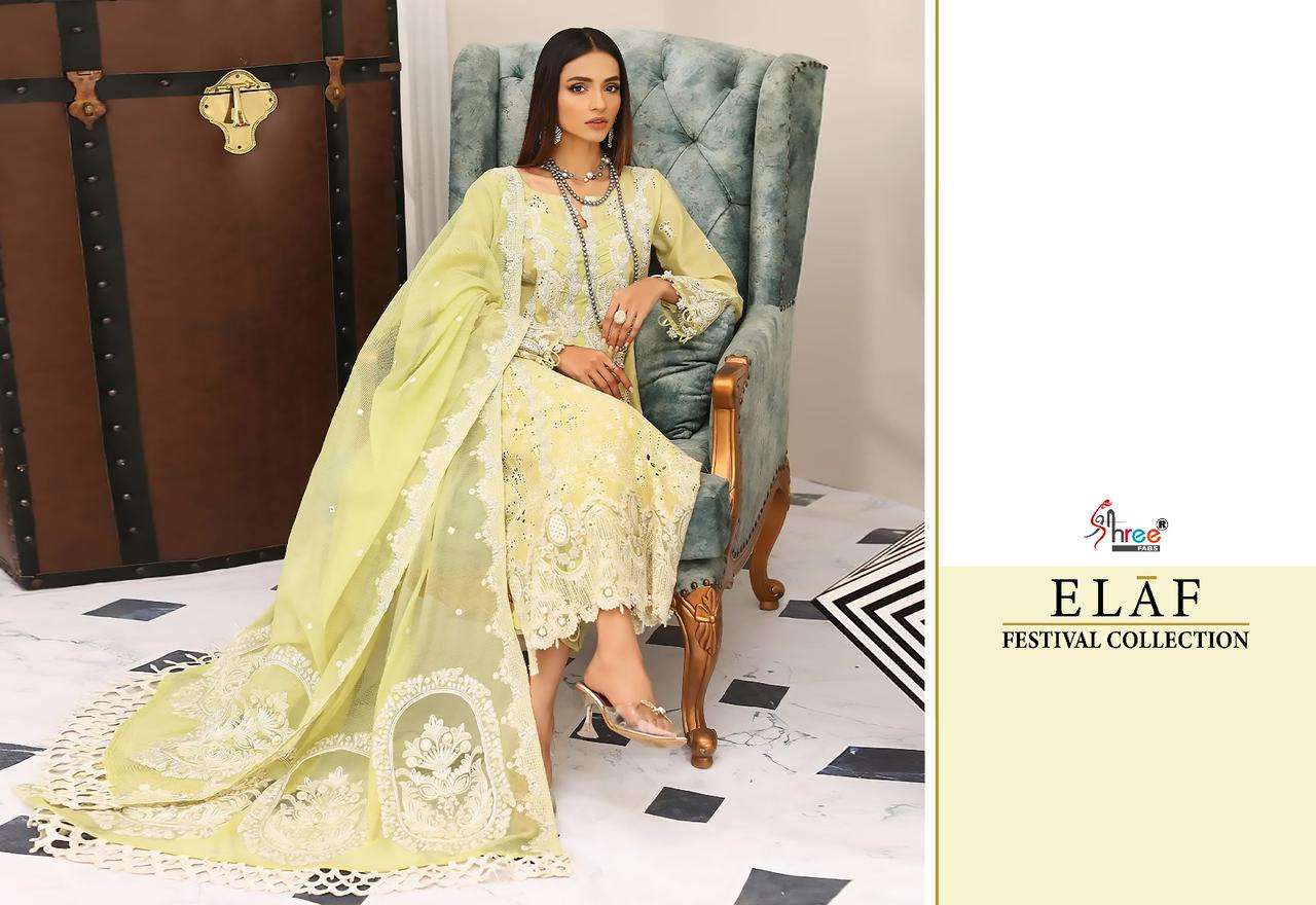 shree fabs elaf 3108-3109 series unstitched designer dress material catalogue wholesaler surat 