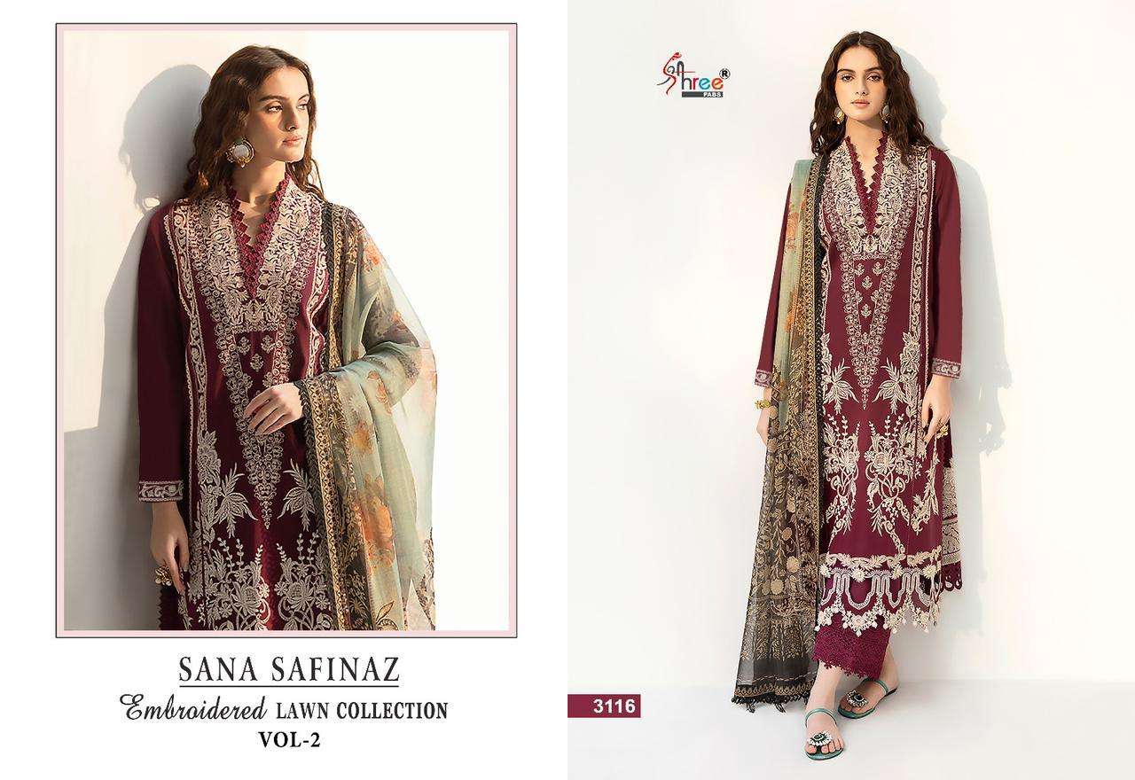 shree fabs sana safinaz vol-2 3110-3117 series lawn cotton designer pakistani salwar suits catalogue wholesaler surat 