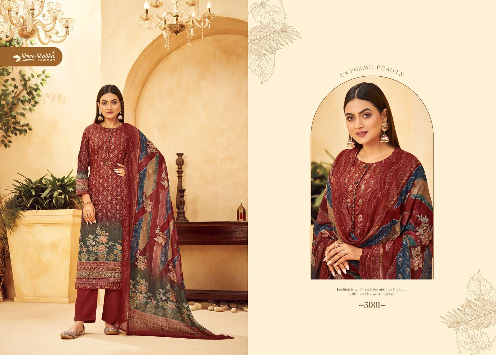 shree shalika fashion nagma vol-5 5001-5008 series trendy designer dress material catalogue online wholesaler surat 