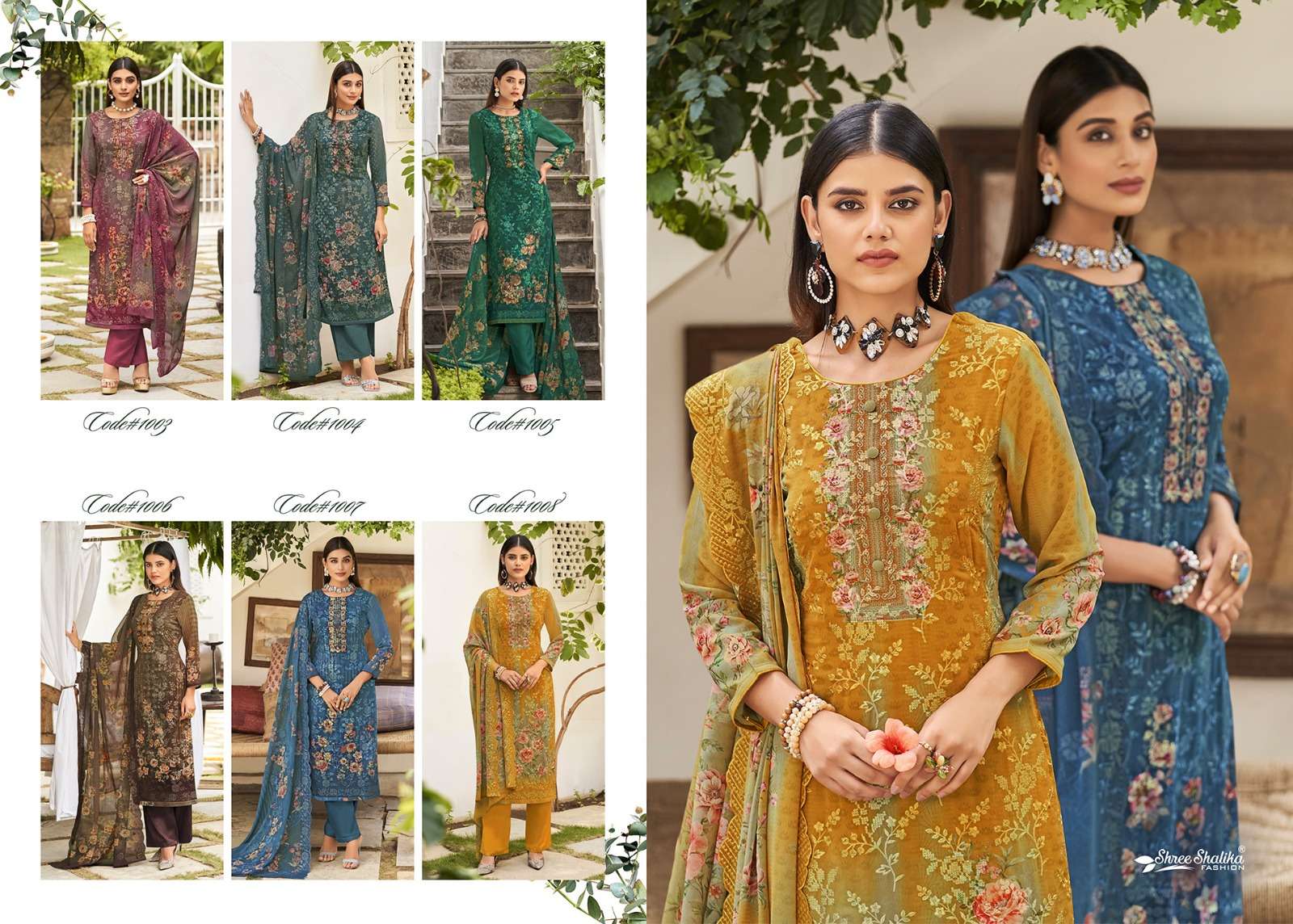 shree shalika fashion shalika vol-100 hitlist 1003-1008 series indian designer salwar kameez catalogue wholesaler surat 
