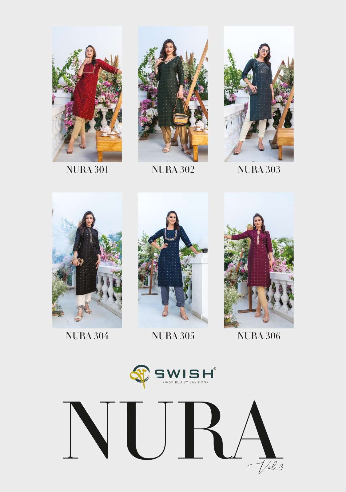 swish nura vol-3 301-306 series fancy look designer kurtis catalogue collection 2023 