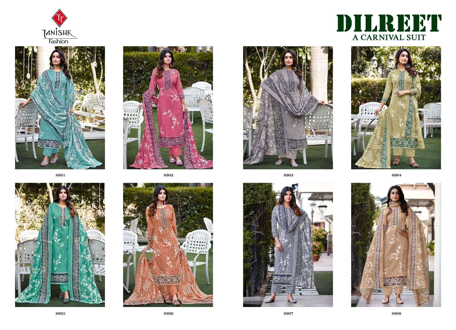 tanishk fashion dilreet 8001-8008 series untisch designer salwar suits catalogue wholesale price surat 