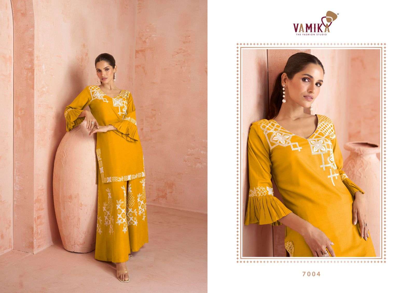 vamika riwaaz vol-1 7001-7005 series rayon designer top bottom latest catalogue wholesaler surat 