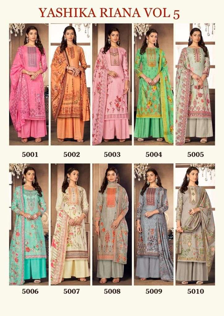 yashika trends riana vol-5 5001-5010 series fancy designer salwar suits catalogue online dealer surat