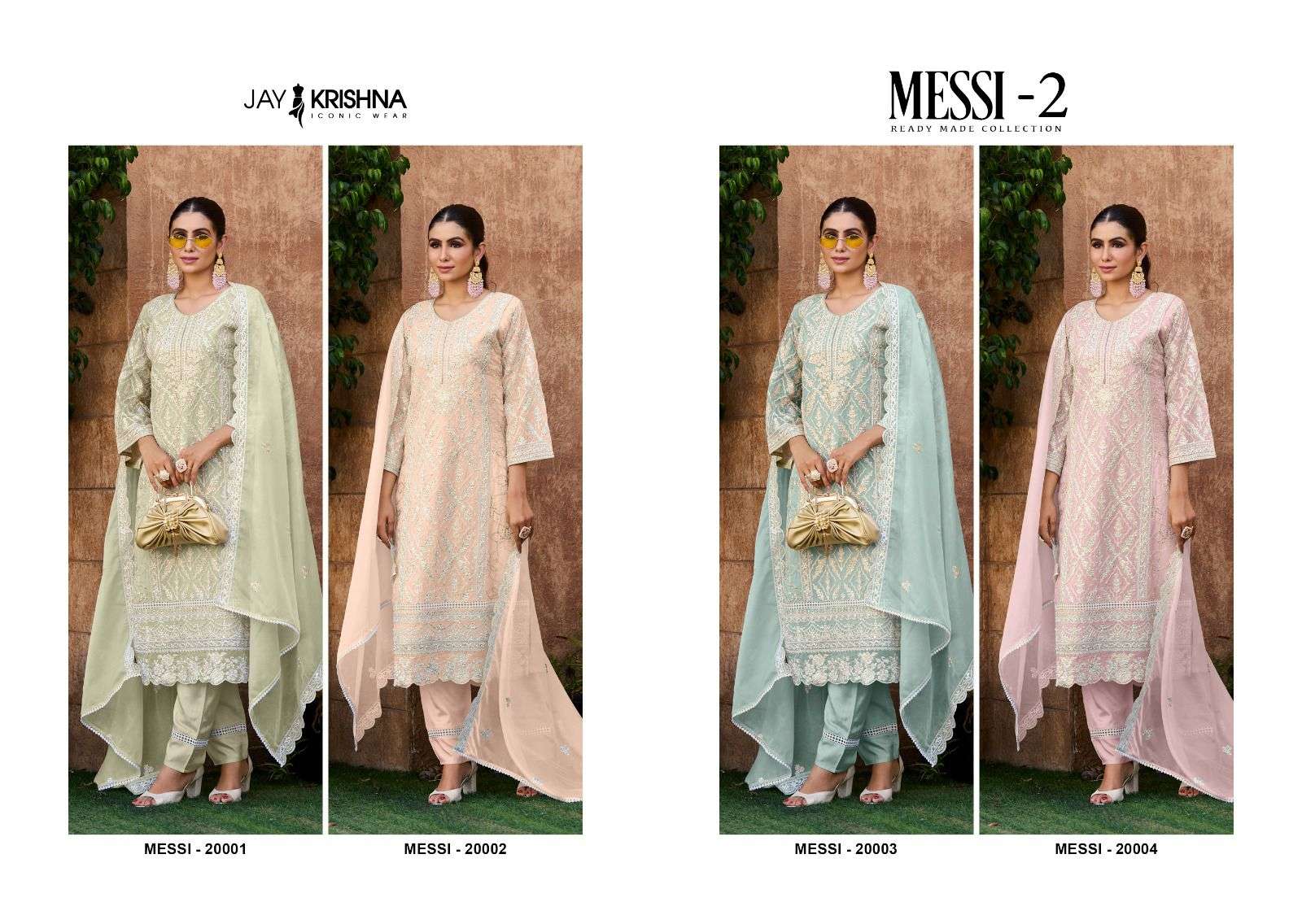 your choice by messi vol 2 20001-20004 series party wear orgnaza ready made pakistani salwar kameez wholesale dealer surat