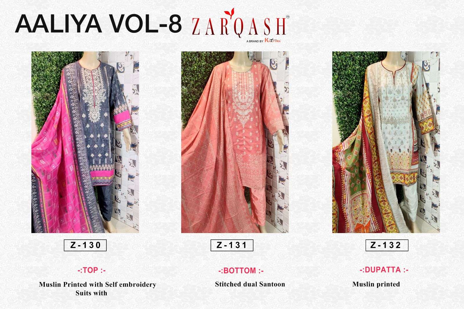 zarqash aaliya vol-8 130-132 series trendy designer pakistani salwar suits collection 2023
