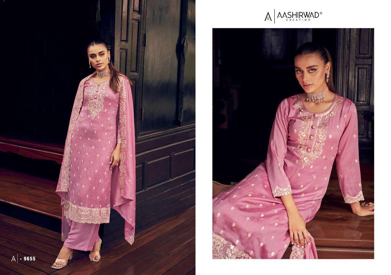 aashirwad creation manya 9655-9658 series premium silk designer top bottom with dupatta latest catalogue surat