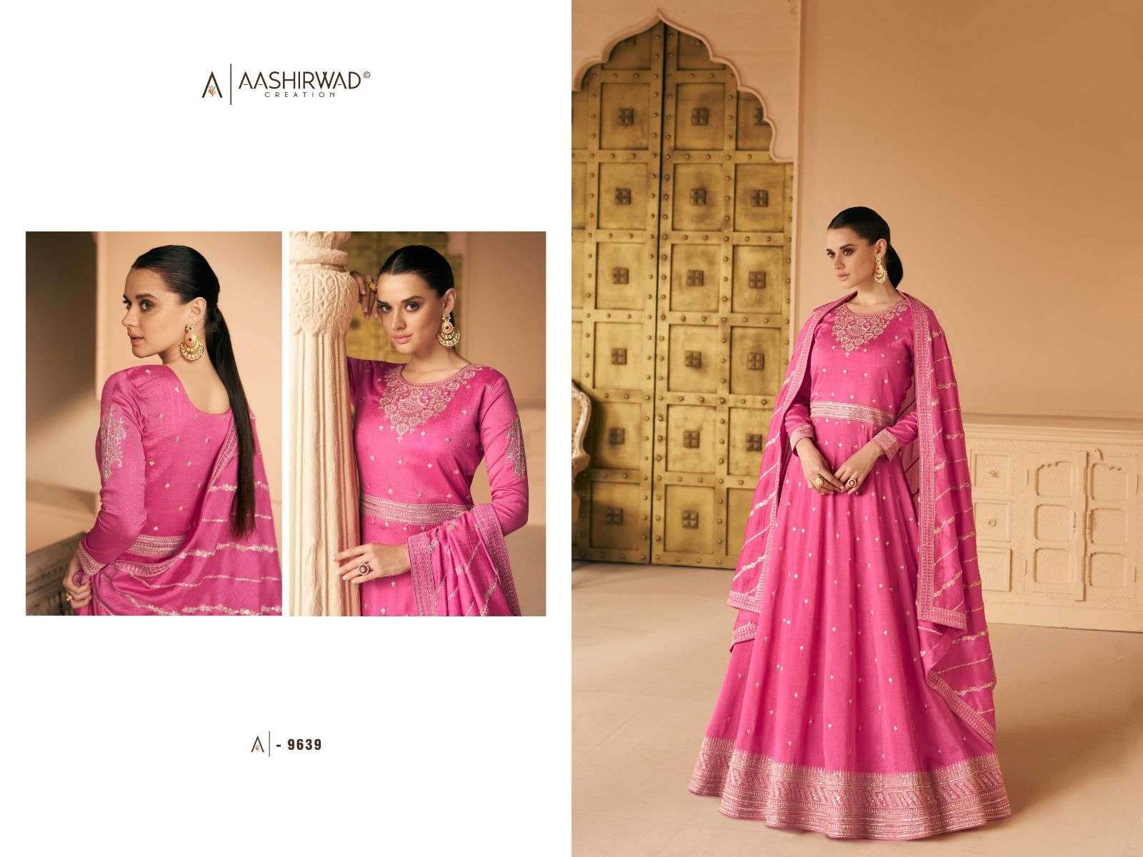 aashirwad creation safar 9636-9640 series party wear designer dress catalogue online price surat