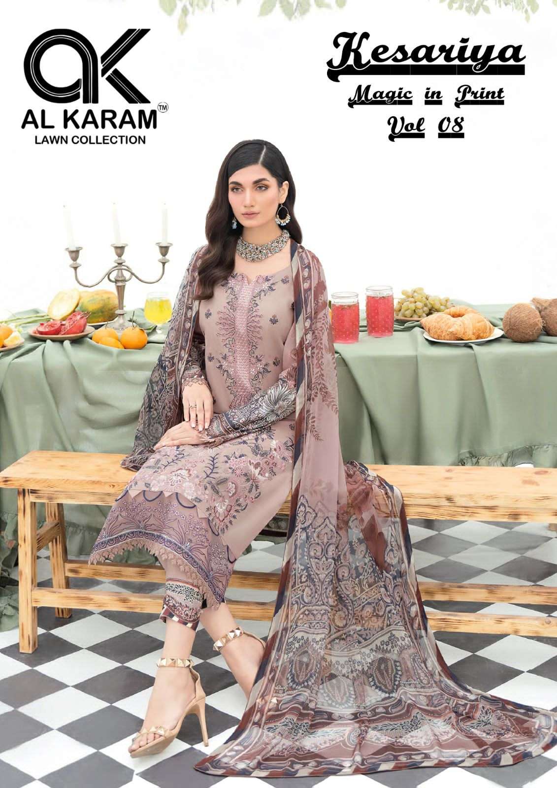 al karam kesariya vol-8 8001-8006 series fancy designer pakistani salwar kameez catalogue surat