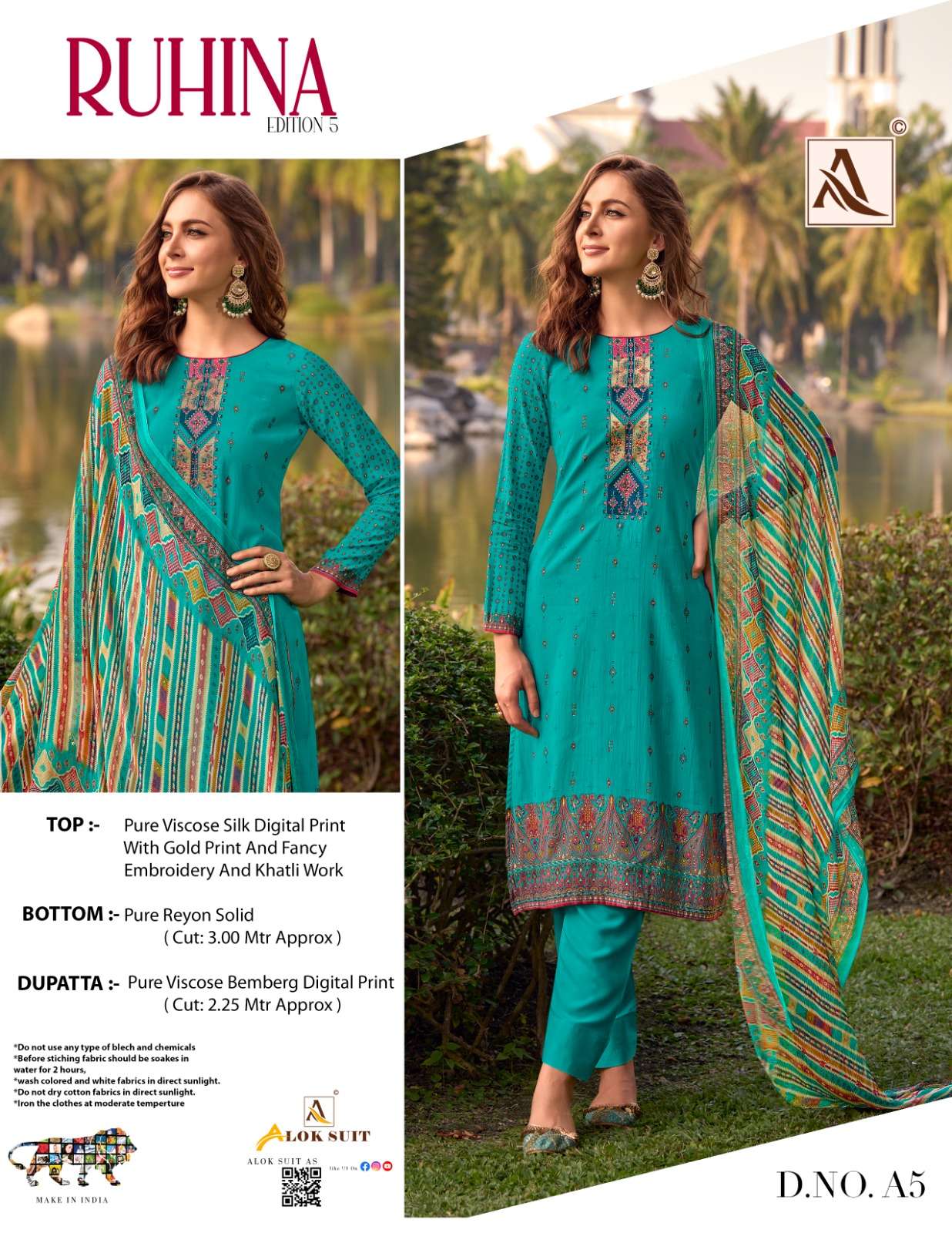 alok suit ruhina vol-5 fancy designer dress material catalogue wholesale price surat
