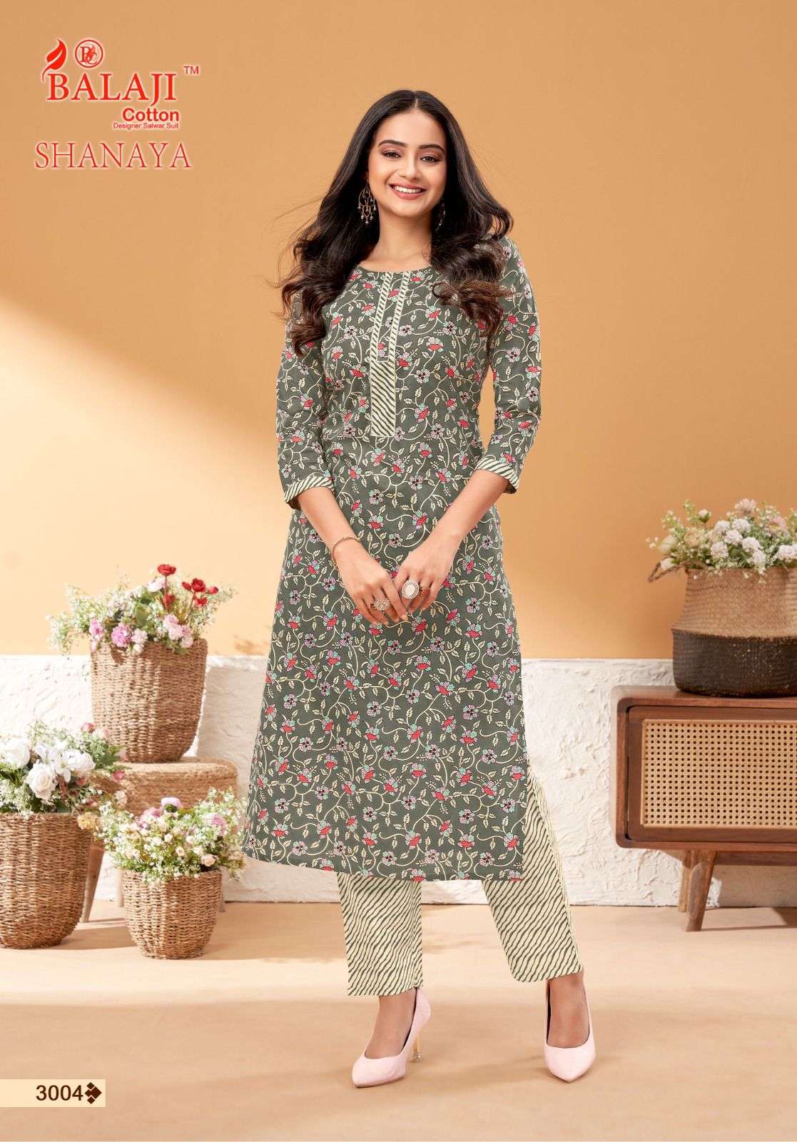 balaji cotton shanaya vol-3 3001-3008 series cotton print designer dress readymade collection 2023