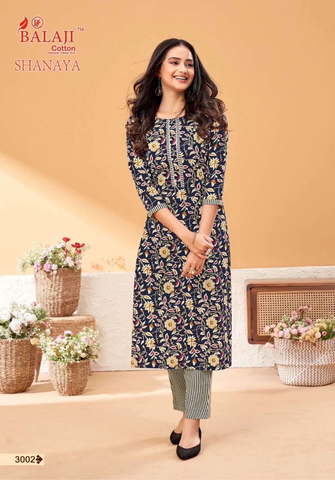 balaji cotton shanaya vol-3 3001-3008 series cotton print designer dress readymade collection 2023