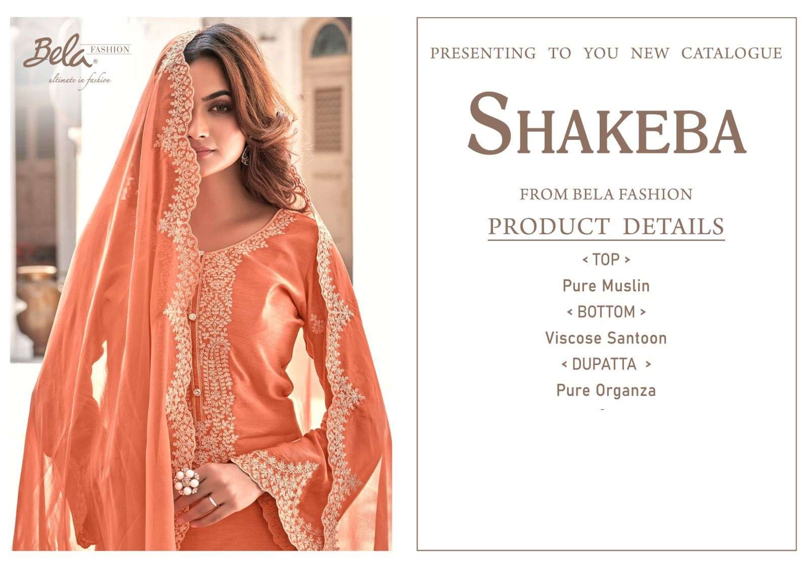 bela fashion shakeba 3906-3912 series trendy designer dress material catalogue wholesaler surat