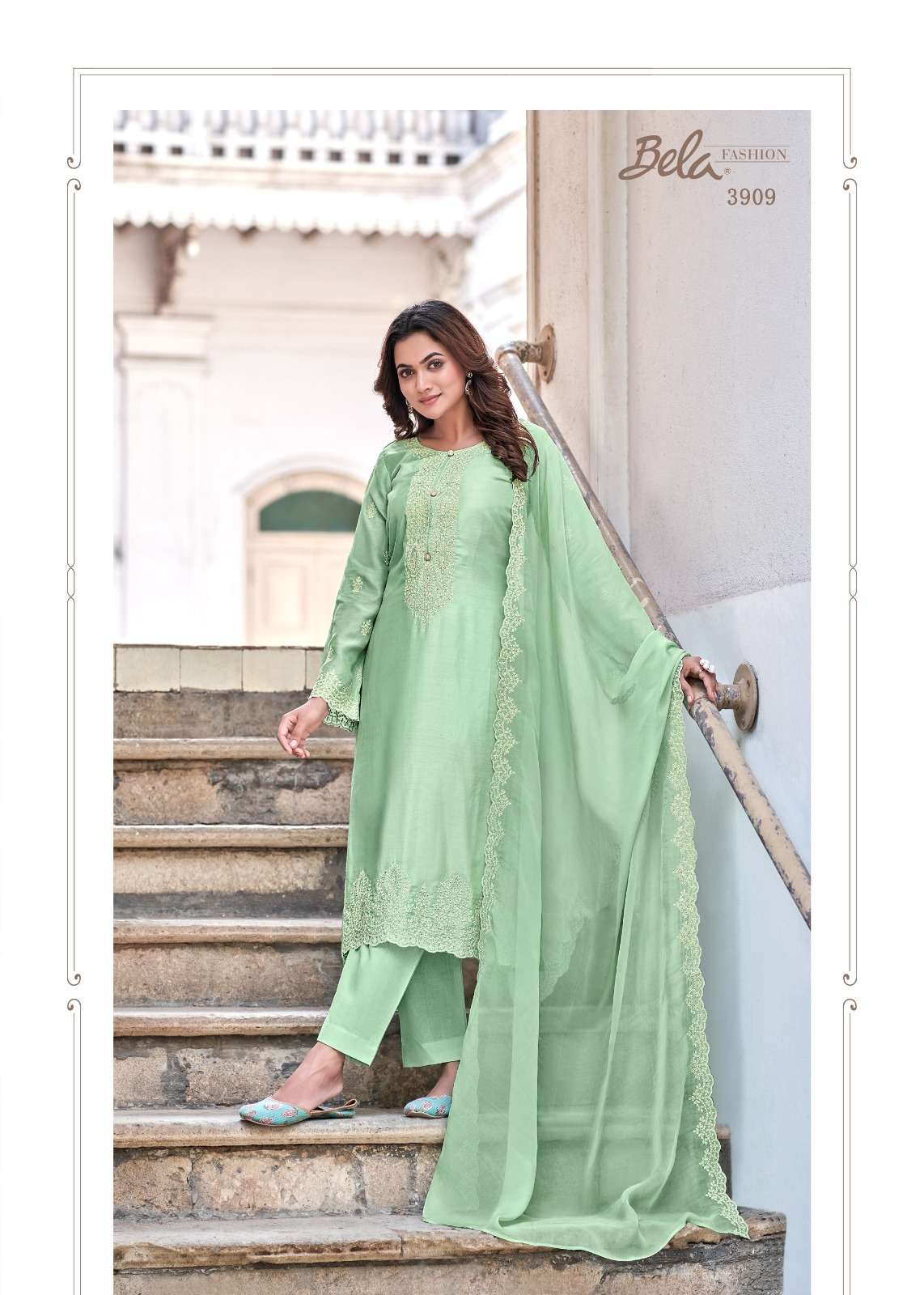 bela fashion shakeba 3906-3912 series trendy designer dress material catalogue wholesaler surat