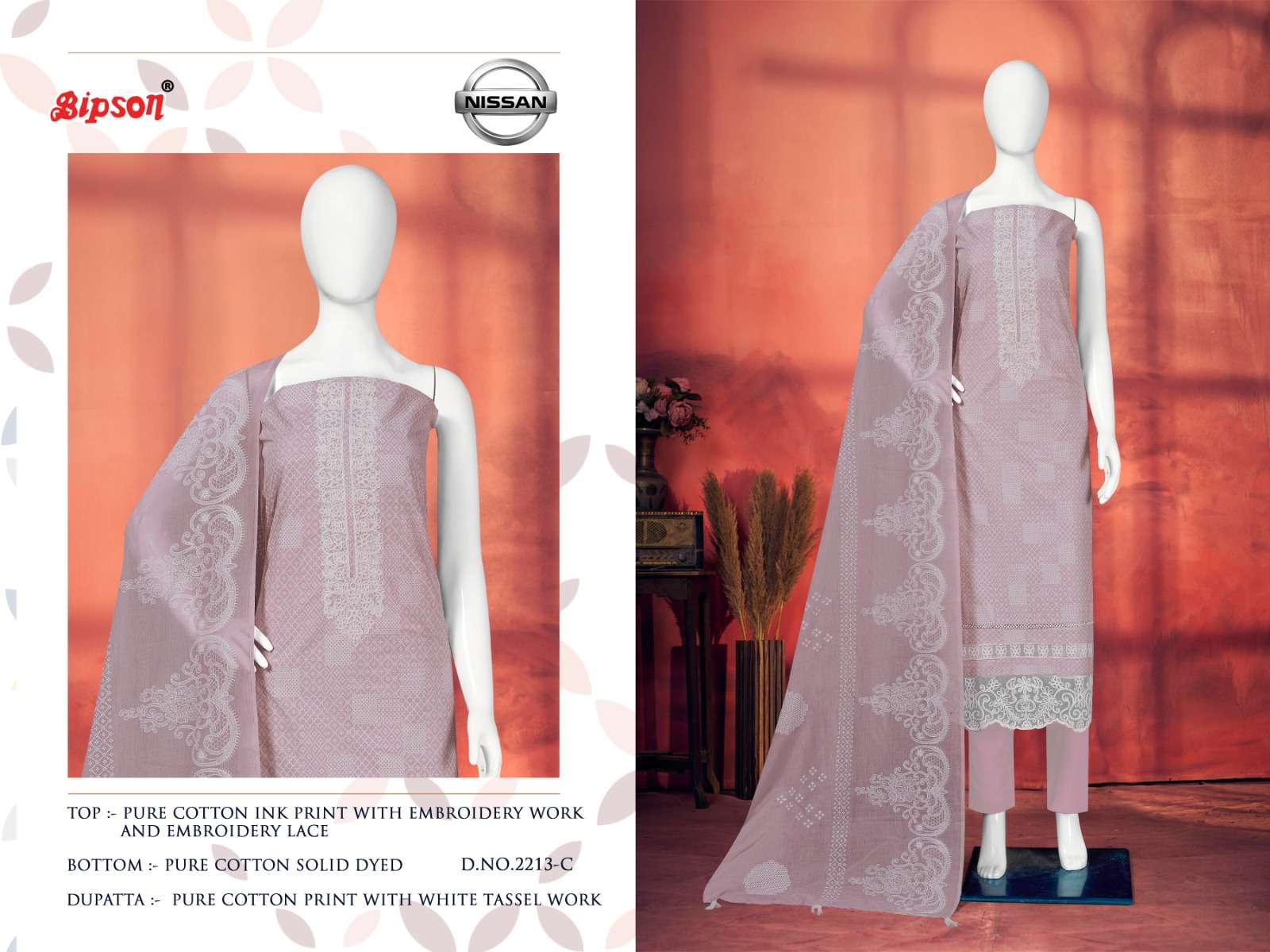 bipson prints nissan 2213 series pure cotton print with work designer salwar suits catalogue surat