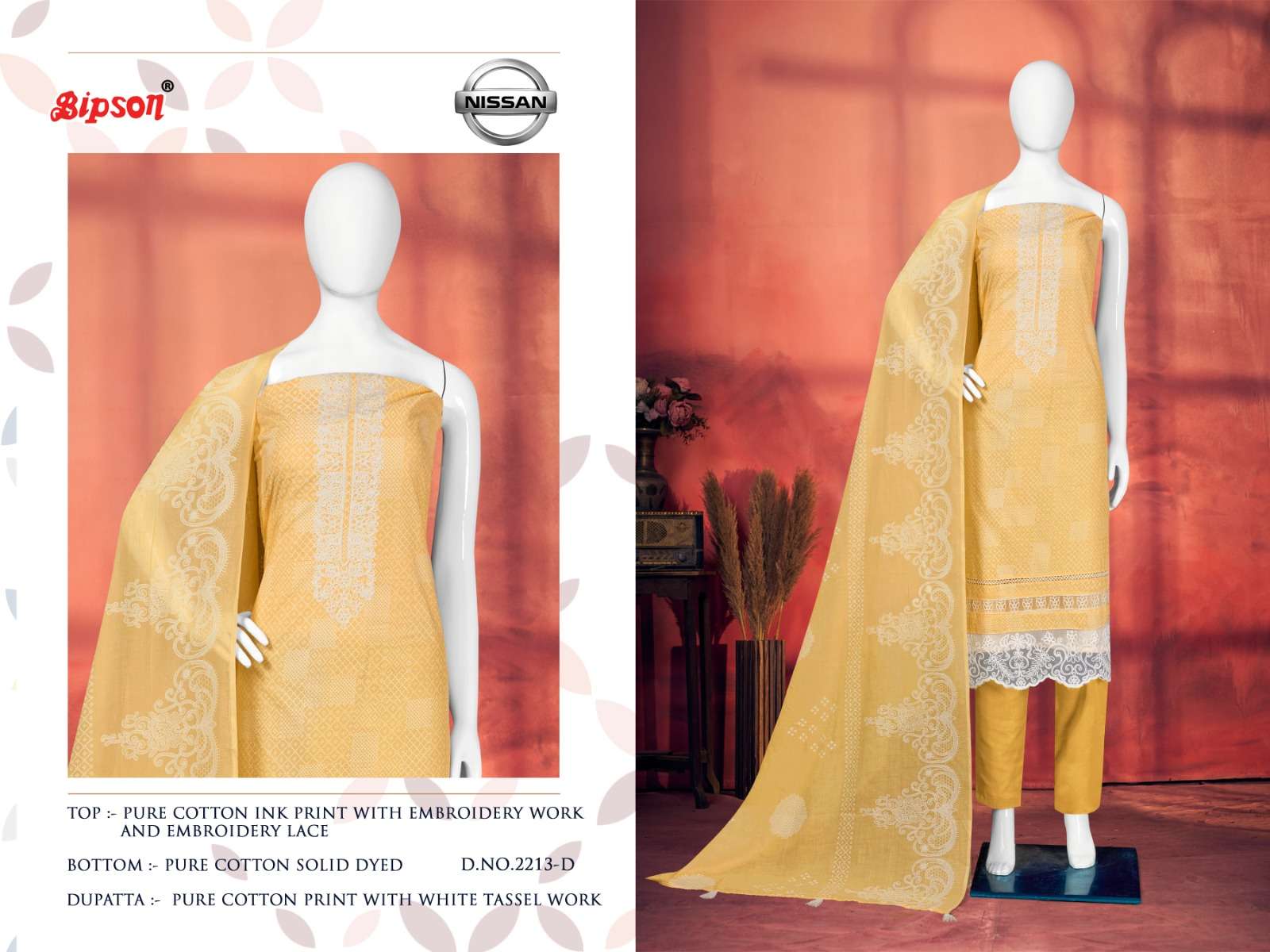 bipson prints nissan 2213 series pure cotton print with work designer salwar suits catalogue surat