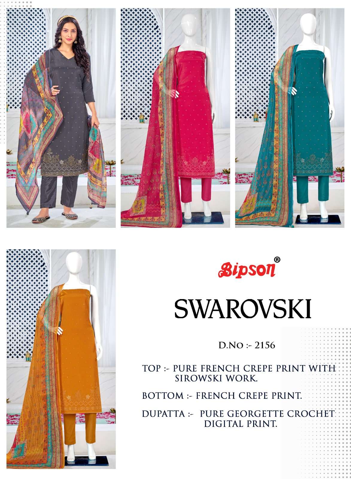 bipson prints swarovski 2156 series unstitched designer salwar kameez catalogue manufacturer surat