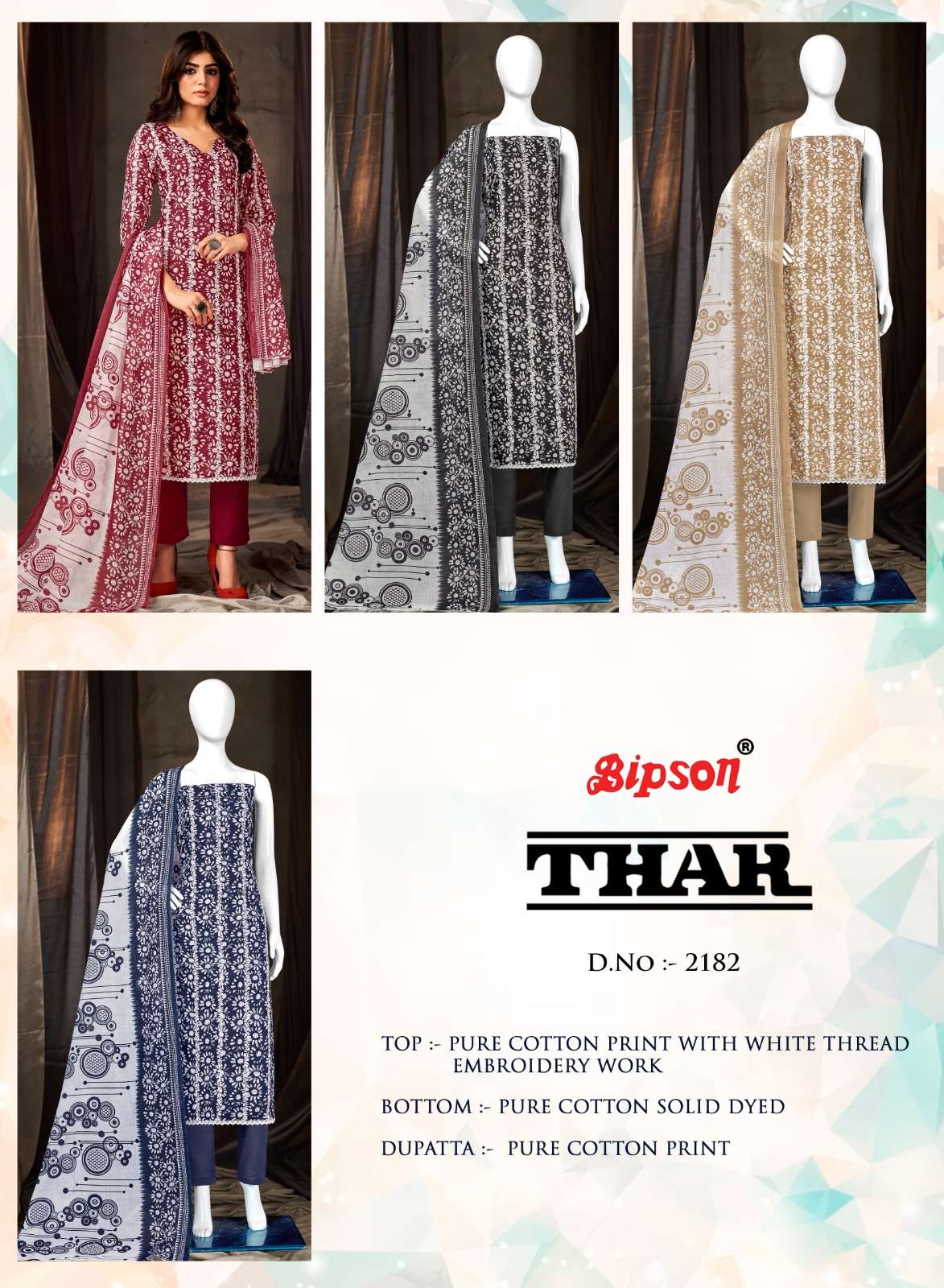 bipson prints thar 2182 series pure cotton print with work designer dress material new catalogue