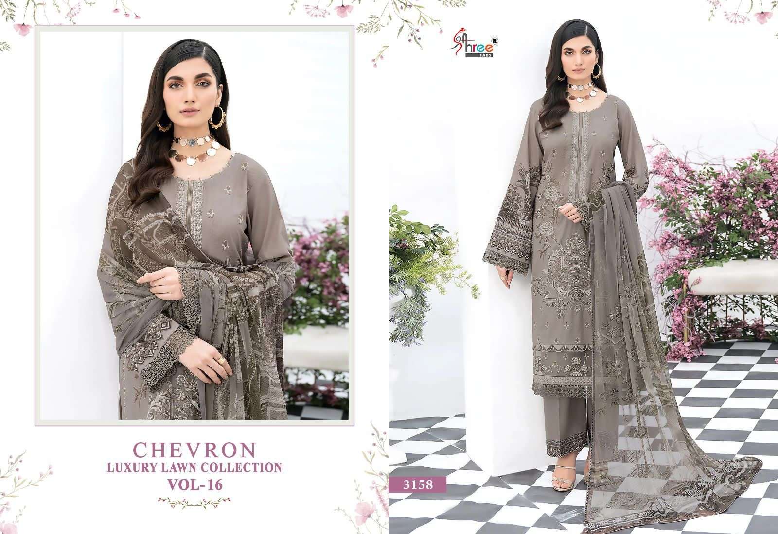 chevron vol-16 by shree fabs pure lawn designer pakistani salwar suits catalogue surat