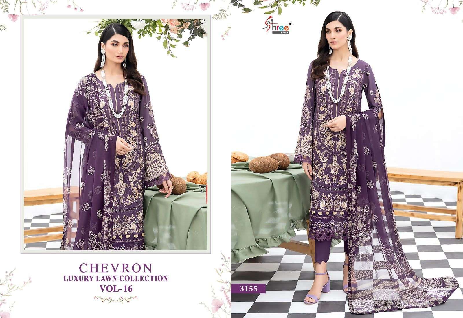 chevron vol-16 by shree fabs pure lawn designer pakistani salwar suits catalogue surat