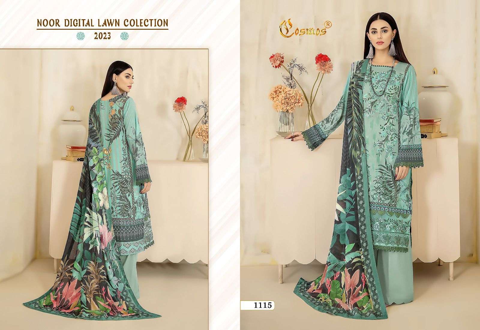cosmos noor digital lawn collection 1111-1118 series stylish designer pakistani salwar suits catalogue wholesaler surat