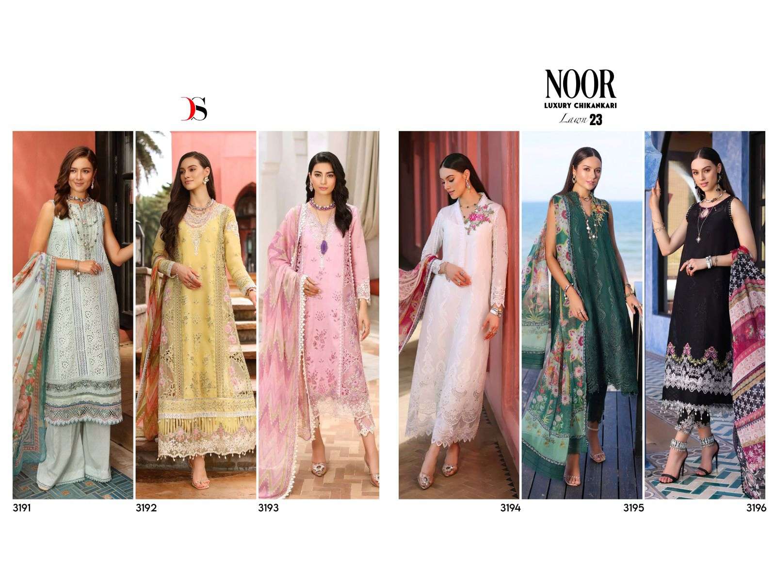 deepsy suits noor luxury chikankari lawn vol-23 3191-3196 series latest designer pakistani salwar suits catalogue collection 2023