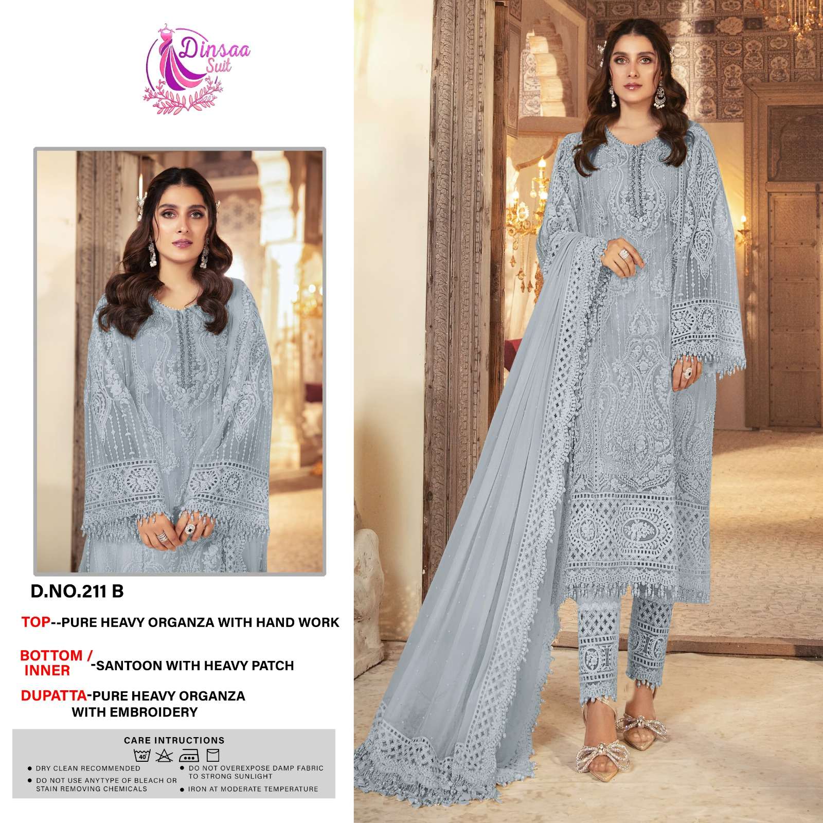 dinsaa suit 211 series organza designer pakistani salwar suits collection 2023