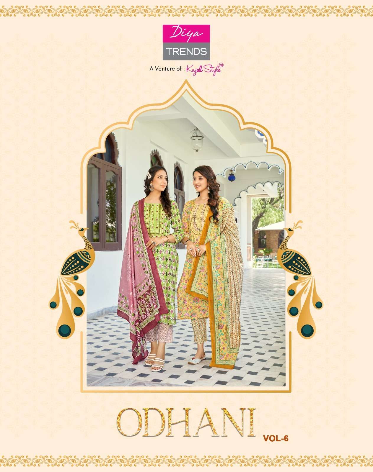diya trends odhani vol-6 6001-6010 series kurti pant with dupatta catalogue online supplier surat